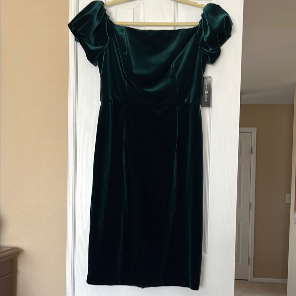Betsy & Adam Dark Green Velvet Midi Dress sz 12
